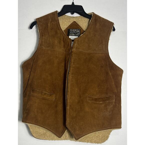 Vintage Brill Bros Jacket Vest Sherpa Lined Suede Western Rancher Cowboy Medium - Picture 1 of 5